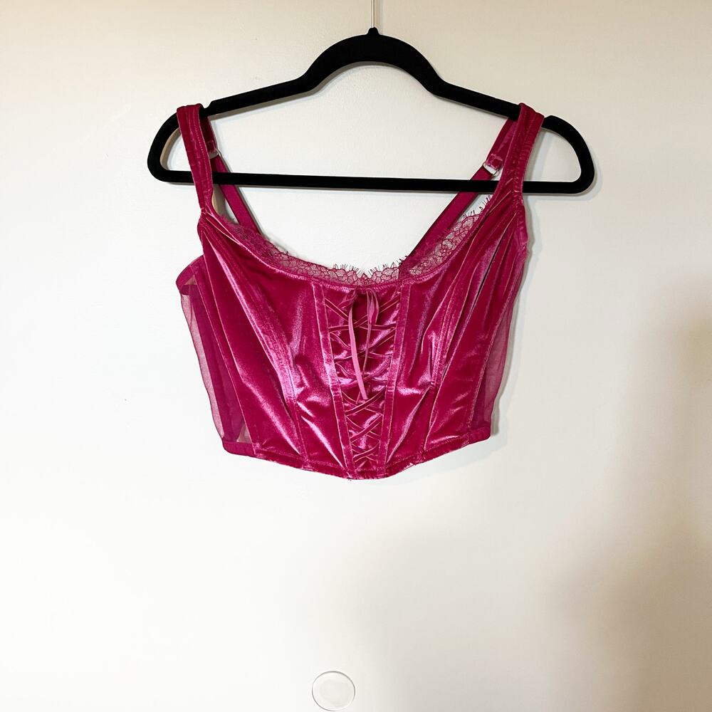 Victoria’s Secret Dream Angels Unlined Lace-Up Corset‎ M DD pink velvet